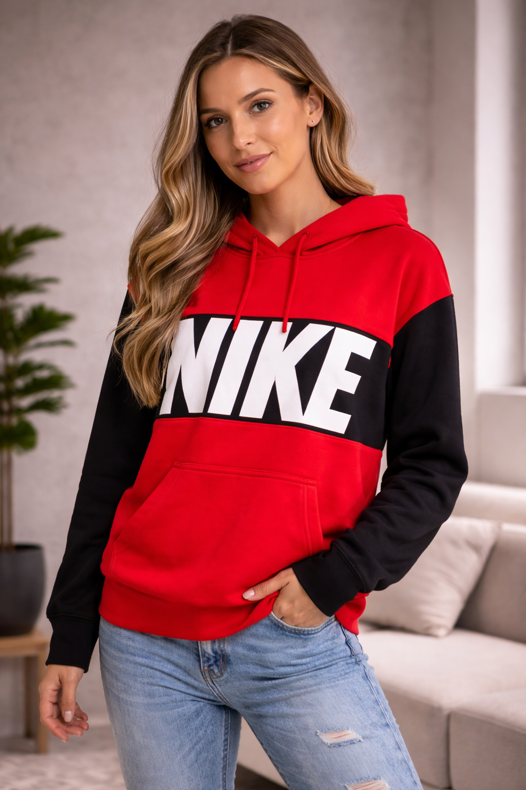 Nike Colorblock Hoodie – Women’s Size Small – Red/Black – Pre-Owned