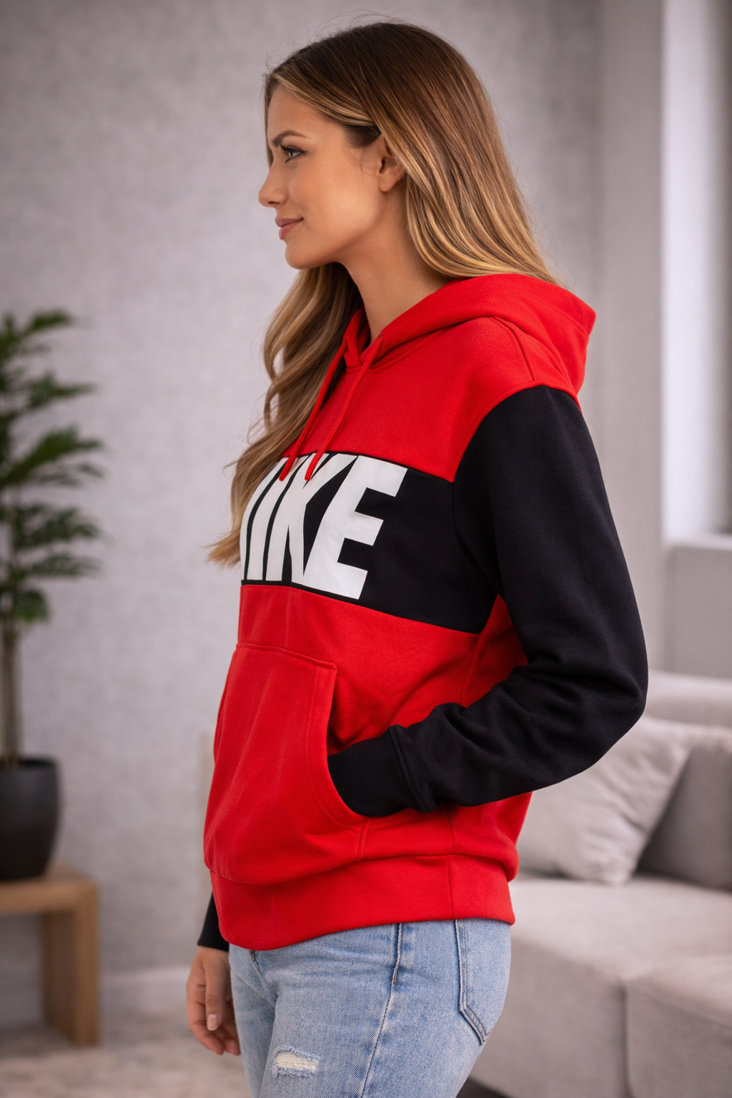 Nike Colorblock Hoodie – Women’s Size Small – Red/Black – Pre-Owned