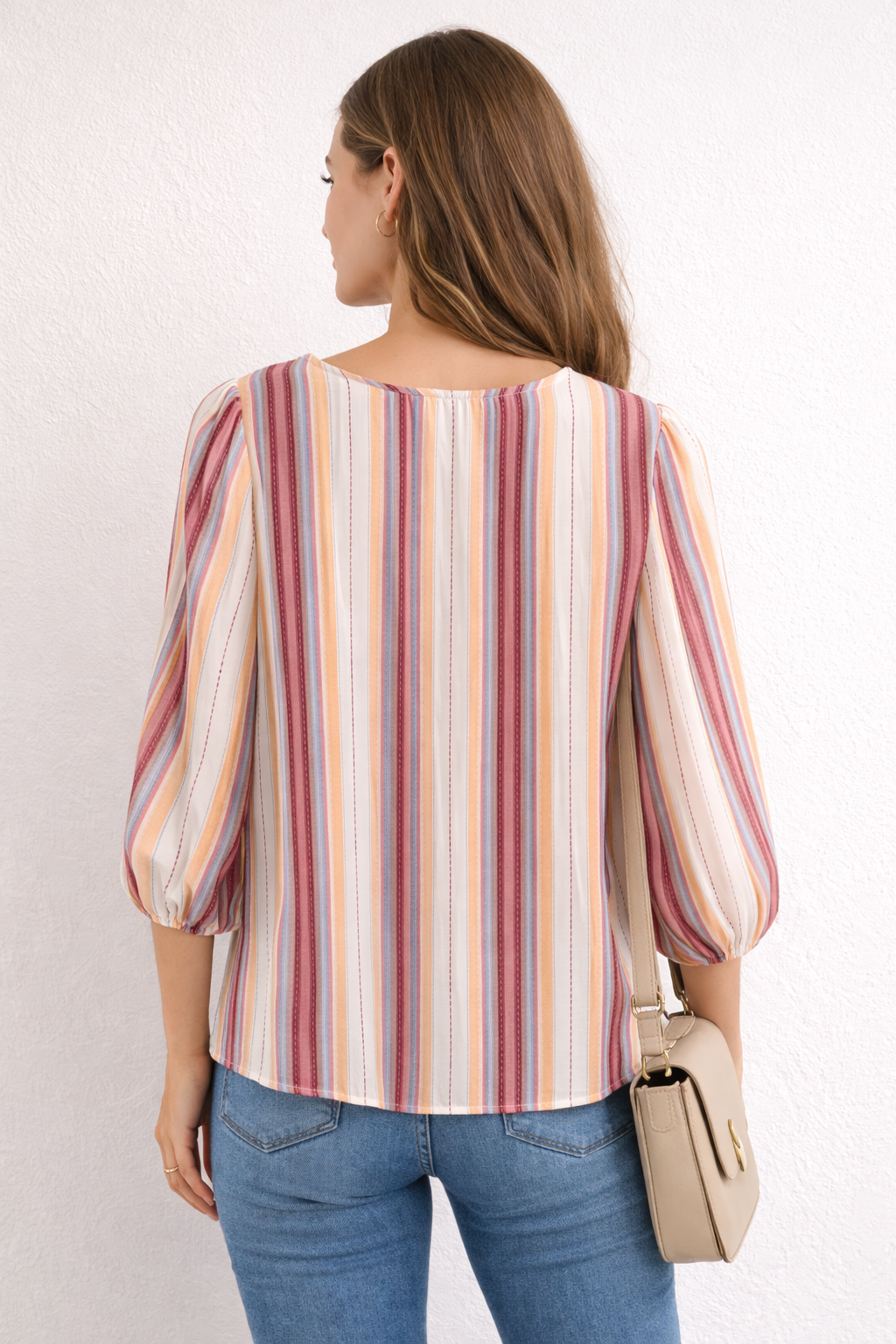 Pink Rose Striped Tie-Front Blouse
