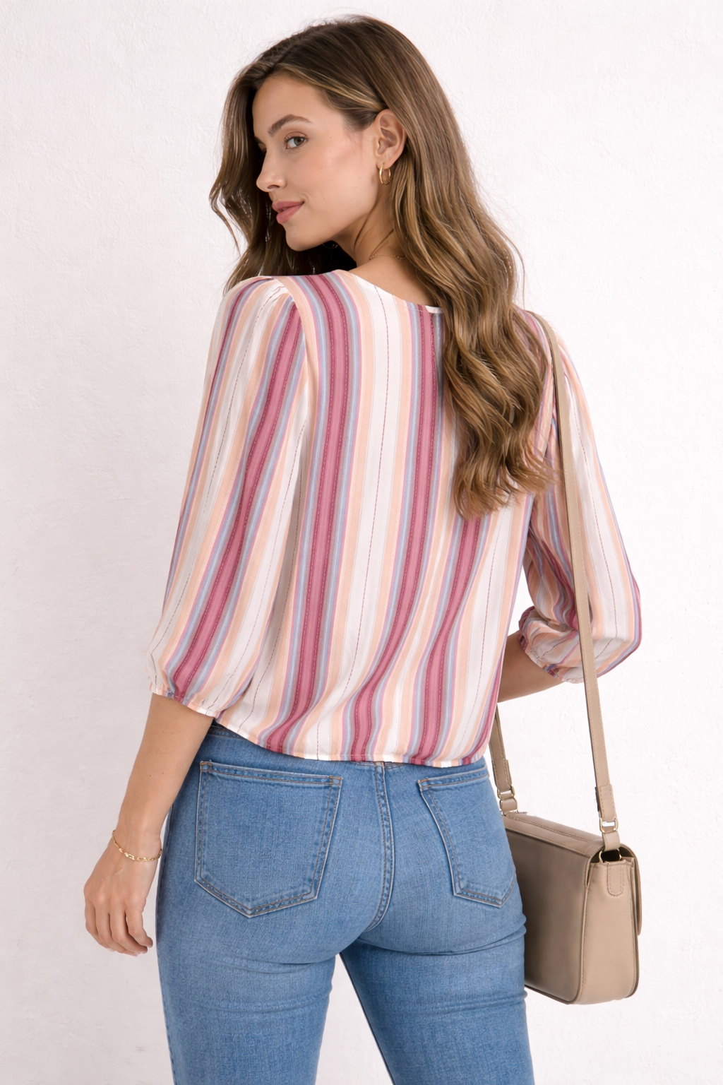 Pink Rose Striped Tie-Front Blouse